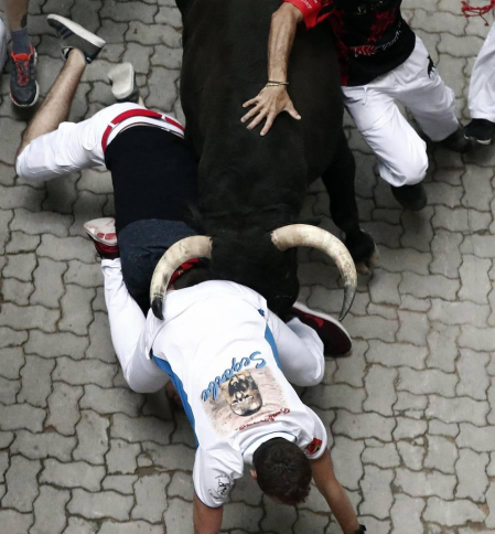 Imágenes del séptimo encierro de los Sanfermines de 2018, con toros de la ganadería Jandilla.