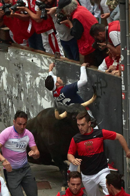 Imágenes del séptimo encierro de los Sanfermines de 2018, con toros de la ganadería Jandilla.