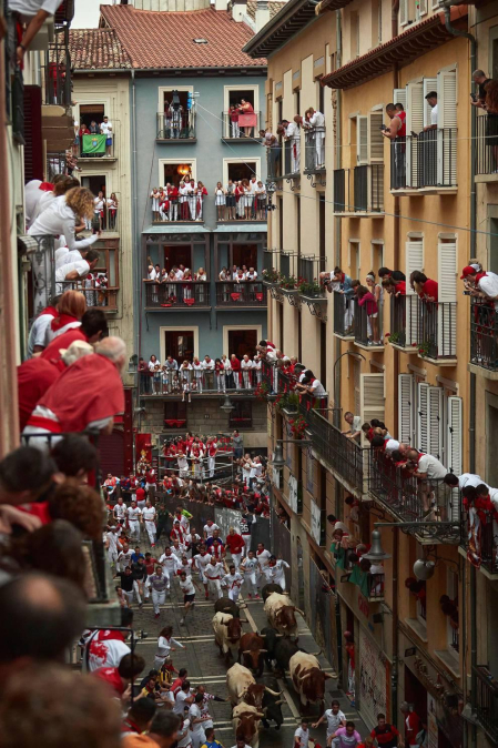 Imágenes del séptimo encierro de los Sanfermines de 2018, con toros de la ganadería Jandilla.