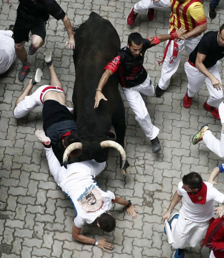 Imágenes del séptimo encierro de los Sanfermines de 2018, con toros de la ganadería Jandilla.