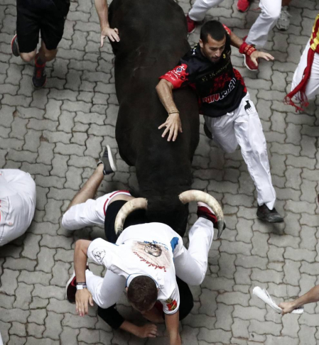 Imágenes del séptimo encierro de los Sanfermines de 2018, con toros de la ganadería Jandilla.