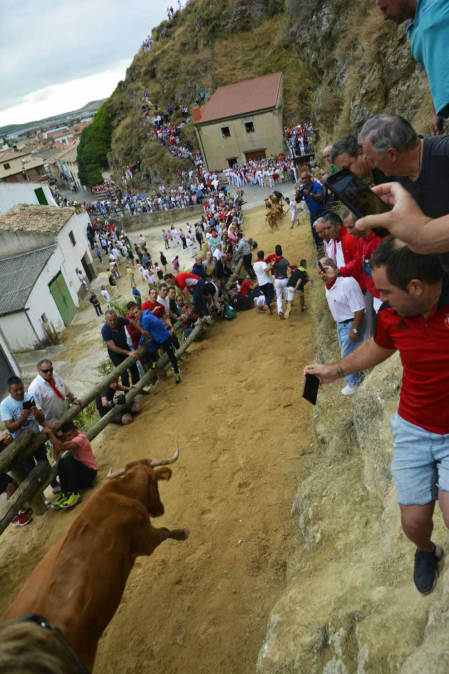 La ganadería Hípica Zahorí ha protagonizado un emocionante tercer encierro del Pilón en las fiestas de Falces, 2018, este martes 14 de agosto.