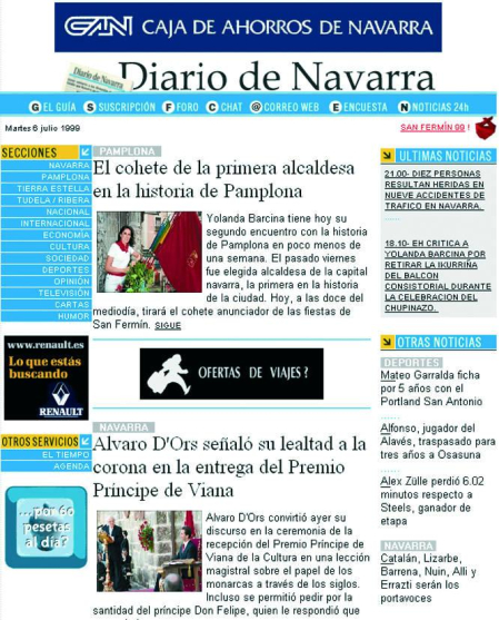 Así ha cambiado la web de Diario de Navarra desde su nacimiento en 1998.