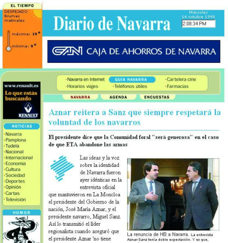 Así ha cambiado la web de Diario de Navarra desde su nacimiento en 1998.