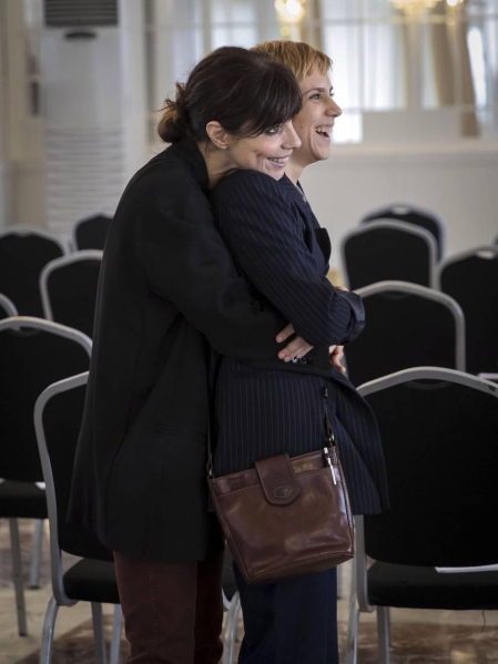 Imágenes del rodaje de 'Los asesinatos de Goya' se rodó este miércoles en el Hotel Tres Reyes de Pamplona a las órdenes con Maribel Verdú y Aura Garrido como protagonistas.