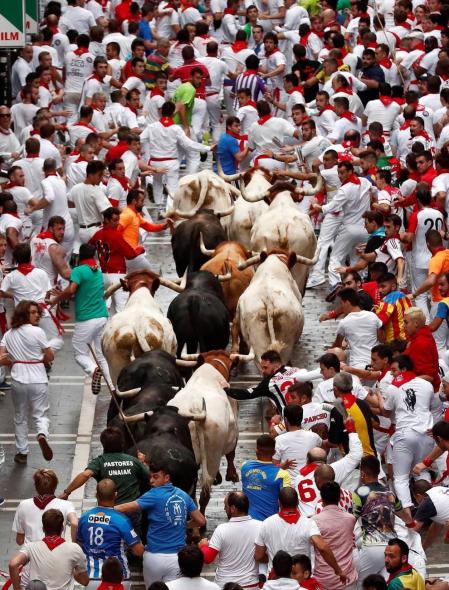 Imágenes del primer encierro de los sanfermines 2019 protagonizado por toros de Puerto de San Lorenzo.