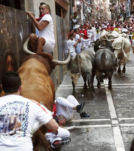 'Rabanero' siembra de cornadas la carrera de Miura tras caer y correr solo desde Mercaderes