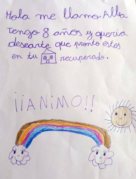 Algunos de los dibujos enviados al hotel Bed4U de Tudela, que acoge a pacientes con coronavirus