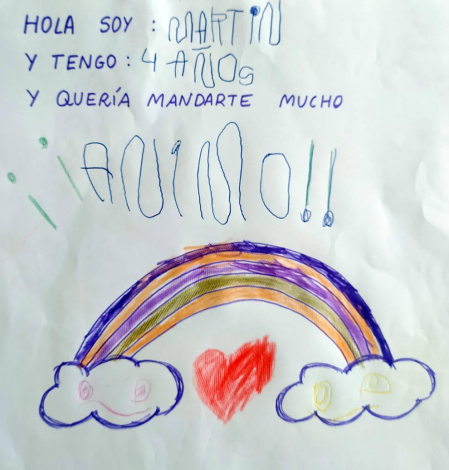 Algunos de los dibujos enviados al hotel Bed4U de Tudela, que acoge a pacientes con coronavirus