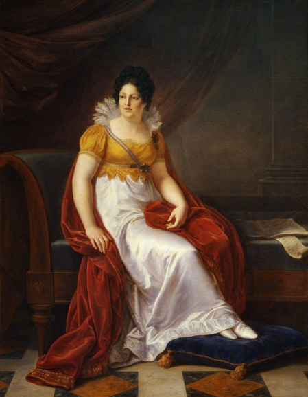María Luisa de Borbón, Reina de Etruria (Vincenzo Camuccini, 1817). La protagonista sostiene una partitura instrumental
