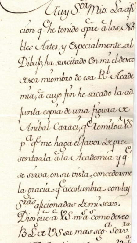Carta de Agustina Azcona solicitando ingreso en la Academia. Archivo de la Real Academia de Bellas Artes de San Fernando