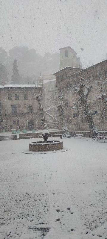Fotos de la nevada de este lunes en la basílica del Puy de Estella. /