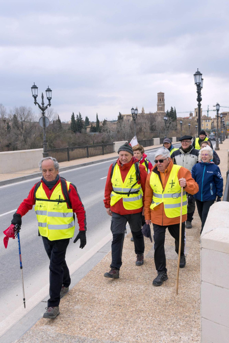 Peregrinos de la Ribera, durante la primera Javierada de 2023.