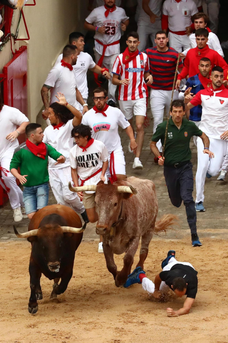 Primer encierro de San Fermín en el tramo de la Plaza de Toros