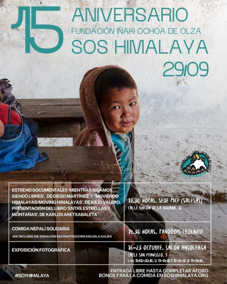 El cartel de celebración de los 15 años de la Fundación Iñaki Ochoa de Olza-SOS Himalaya