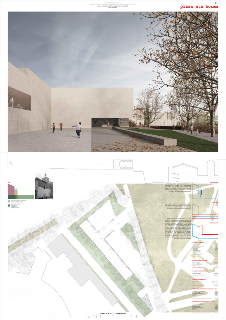 Propuesta 'Plaza eta horma' para el futuro Centro de Interpretación de la Pelota Vasca