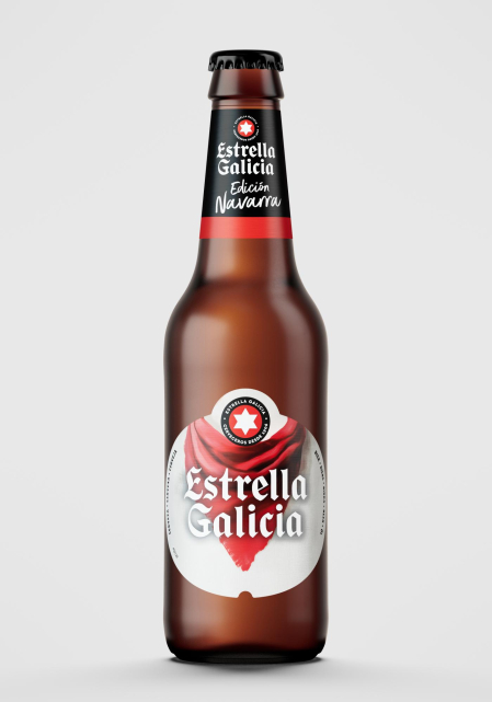Botella de Estrella Galicia en homenaje a Navarra