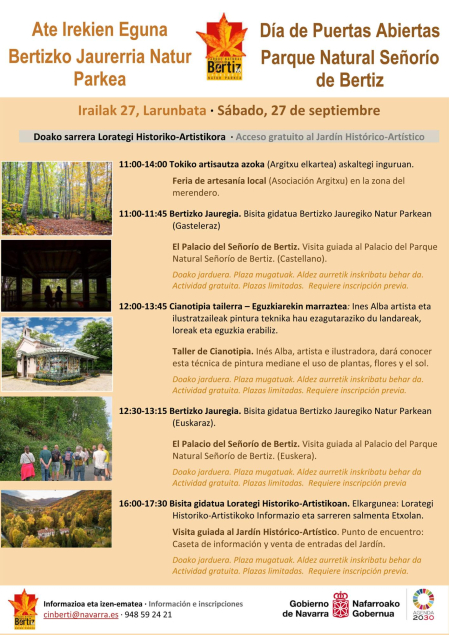 Programa de la jornada de puertas abiertas en el Parque Natural Señorío de Bertiz