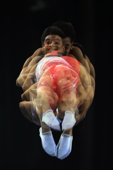 Segunda jornada del Campeonato del Mundo de Gimnasia de Trampolín en Pamplona.