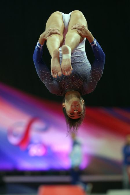 Segunda jornada del Campeonato del Mundo de Gimnasia de Trampolín en Pamplona.