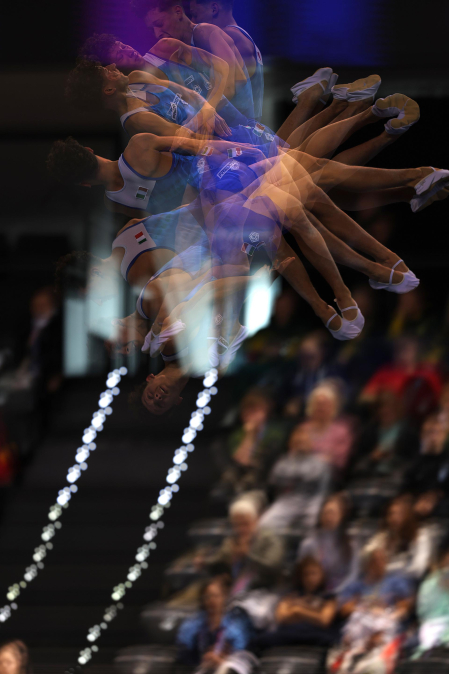 Segunda jornada del Campeonato del Mundo de Gimnasia de Trampolín en Pamplona.