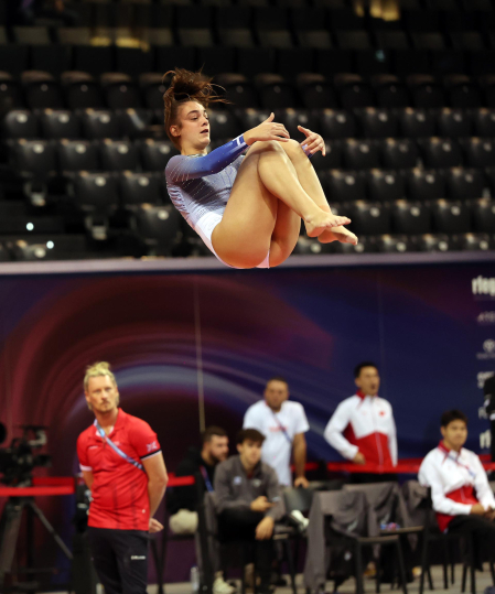 Segunda jornada del Campeonato del Mundo de Gimnasia de Trampolín en Pamplona.