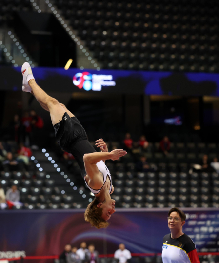 Tercera jornada del Campeonato del Mundo de Gimnasia de Trampolín en Pamplona.