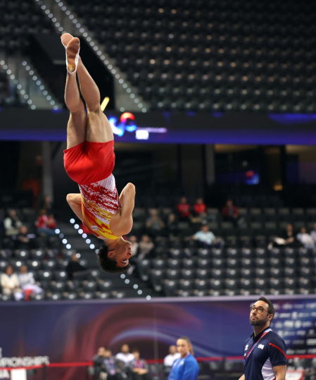Tercera jornada del Campeonato del Mundo de Gimnasia de Trampolín en Pamplona.