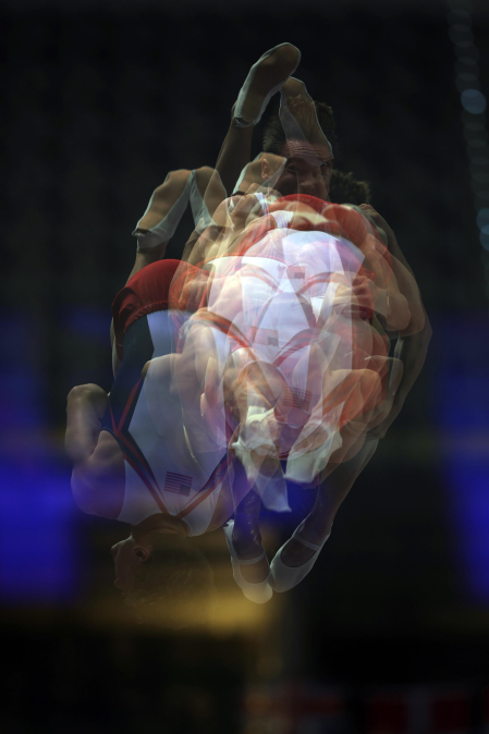 Tercera jornada del Campeonato del Mundo de Gimnasia de Trampolín en Pamplona.