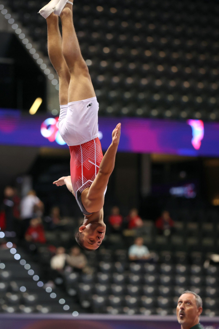 Tercera jornada del Campeonato del Mundo de Gimnasia de Trampolín en Pamplona.