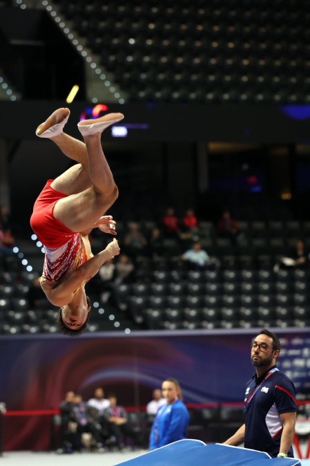 Tercera jornada del Campeonato del Mundo de Gimnasia de Trampolín en Pamplona.