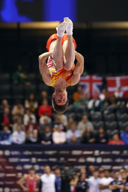 Tercera jornada del Campeonato del Mundo de Gimnasia de Trampolín en Pamplona.
