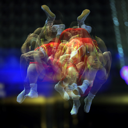 Tercera jornada del Campeonato del Mundo de Gimnasia de Trampolín en Pamplona.