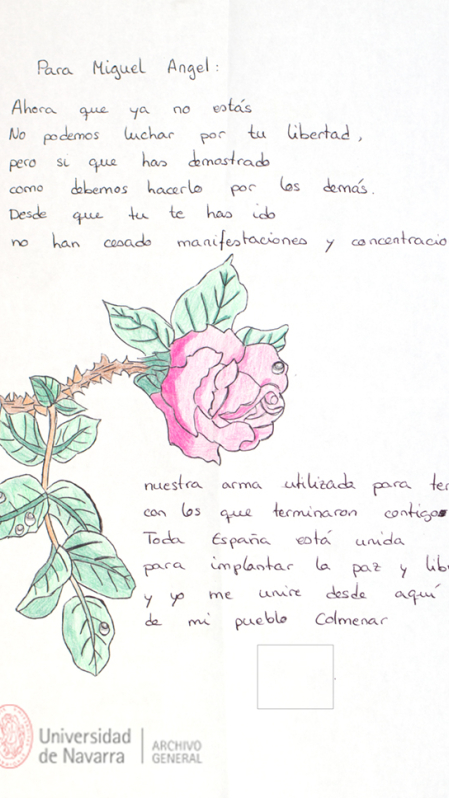 Carta enviada por un niño del País Vasco a la familia de Miguel Ángel Blanco