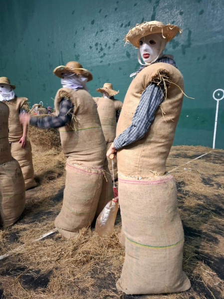 Embutidos en sacos de heno, una hilera de orondos personajes de apariencia rural desfila por el entramado urbano en una tarde de tiempo desapacible en la localidad de Lesaka. Se trata de los Zako zahar