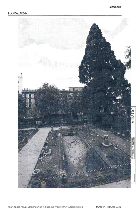 Fotografía de los jardines de la Diputación, sin terminar, en la memoria de fin de obra