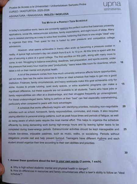 Examen de inglés PAU 2026