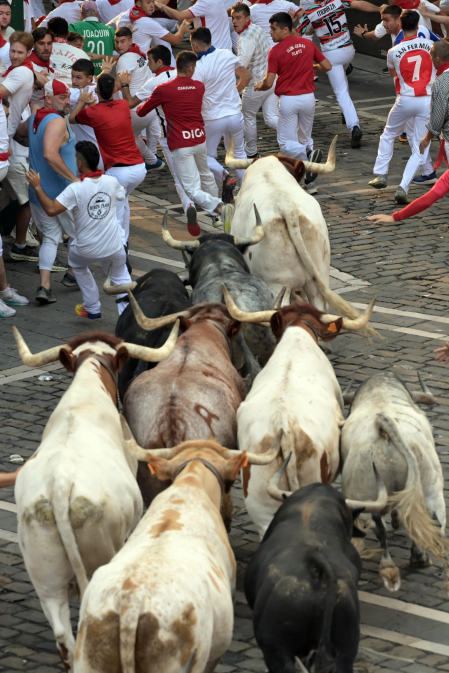 Segundo encierro de San Fermín 2026 con toros de Cebada Gago.