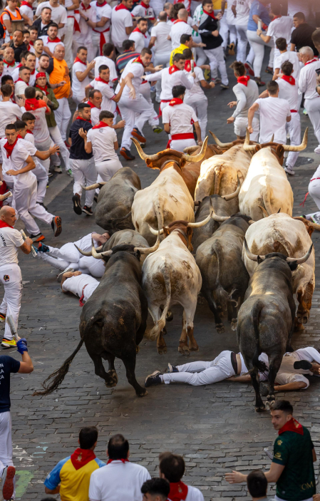 Fotos del quinto encierro de San Fermín 2026 en Pamplona