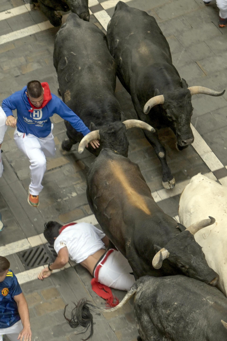 Fotos del séptimo encierro de San Fermín 2026 con toros de Miura.