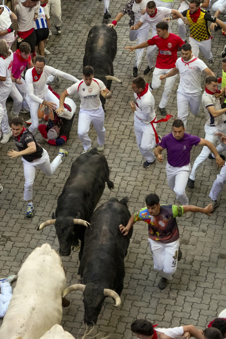 Fotos del octavo encierro de San Fermín 2026 con toros de la ganadería de Jandilla en Pamplona.