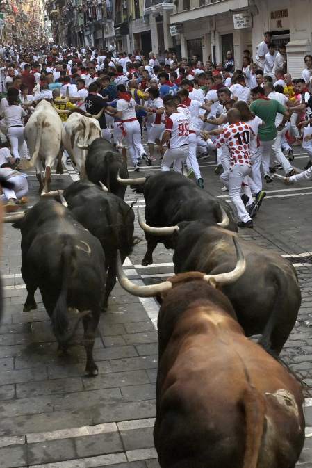 Fotos del octavo encierro de San Fermín 2026 con toros de la ganadería de Jandilla en Pamplona.