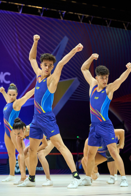 Foto de los entrenamientos de la selección española de gimnasia aeróbica en el Navarra Arena