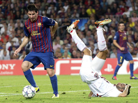 Imágenes del partido entre el FC Barcelona y el Milan de este miércoles