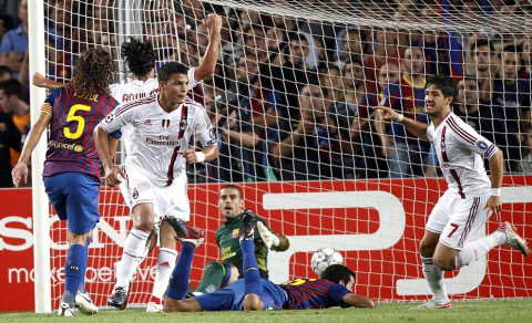 Imágenes del partido entre el FC Barcelona y el Milan de este miércoles