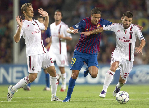 Imágenes del partido entre el FC Barcelona y el Milan de este miércoles