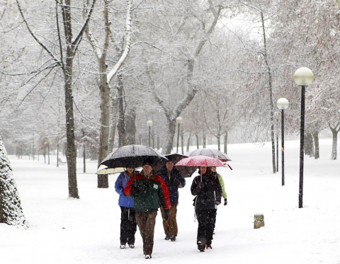 Varios lugares de Pamplona amanecen nevados este 5 de febrero