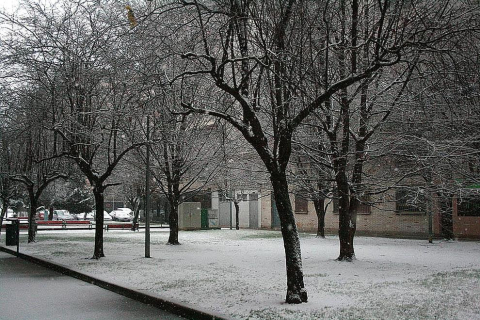 Varios lugares de Pamplona amanecen nevados este 5 de febrero