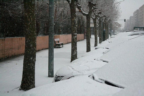 Varios lugares de Pamplona amanecen nevados este 5 de febrero