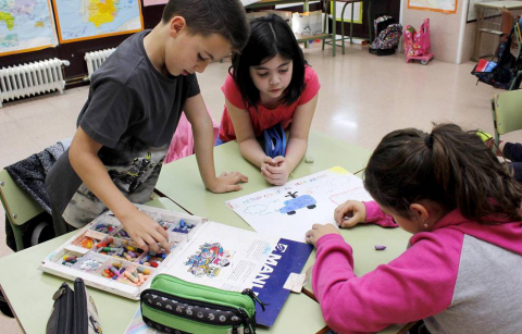 Alumnad el CP Francisco Javier Sáenz de Oiza de Cáseda durante una jornada de clase.
